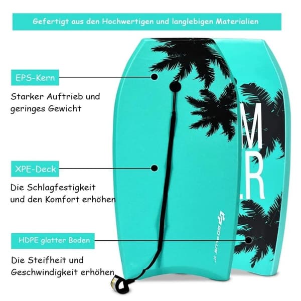 Bodyboard Surfbräda Sup-Board Simbräda Simbräda 94 x 47 x 5,5 cm Grön