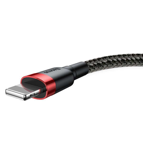 Kestävä punottu USB-kaapeli iPhone Lightning QC3 2m:lle - musta ja punainen