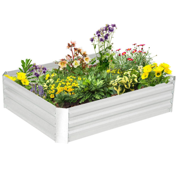 Höjdsäng Gjord Av Galvaniserat Stål Trädgårdssäng Plantering För Trädgård Blomlåda Blomkruka Silver 120 X 90 X 30 Cm