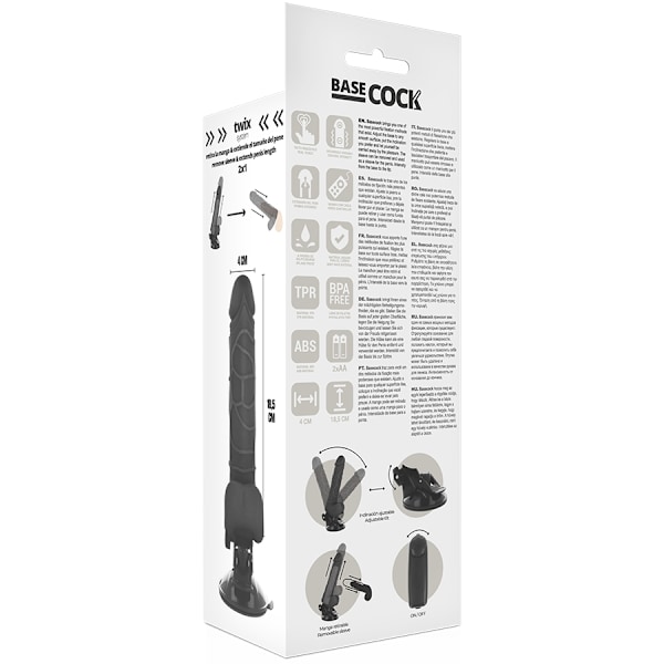Basecock - Realistisk Vibrator Fjernbetjening Sort 18,5 Cm -O- 4Cm