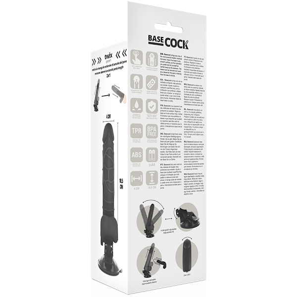 Basecock - Realistisk Vibratorfjärrkontroll Svart 18,5 Cm -O- 4Cm