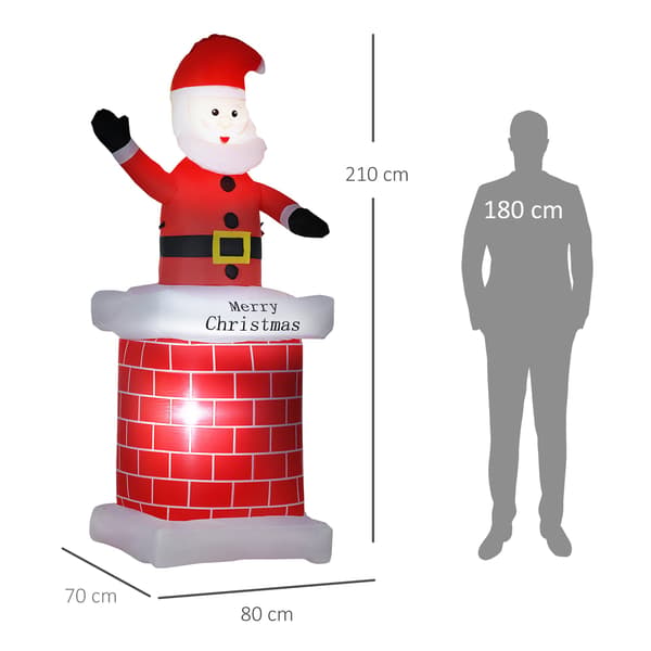 Oppustelig julemand med skorsten, LED-lys, 210 cm