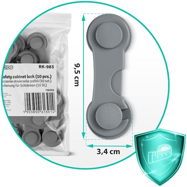 Lukkosuojat kaappeihin Ricokids 798301, 10 kpl, harmaa