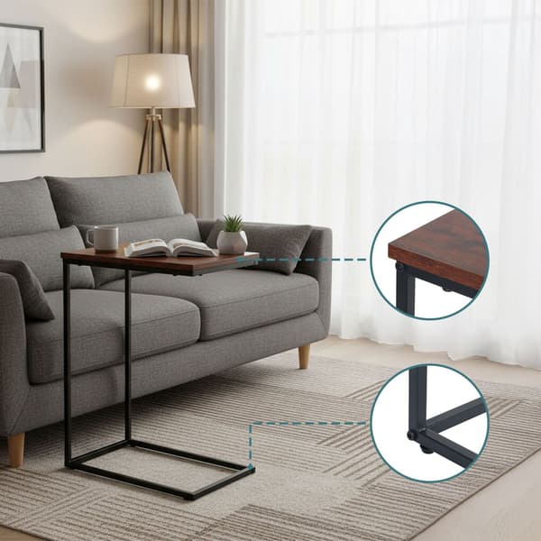 C-formet sidebord – træplade, sort metalstel