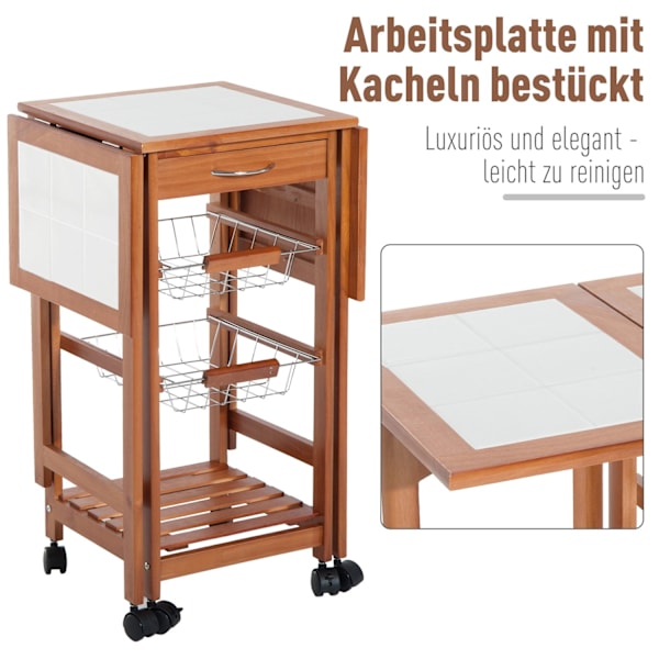 Serveringsvogn, Køkkenvogn Med Skuffer, Foldbar, Alsidig, Pladsbesparende, Praktisk
