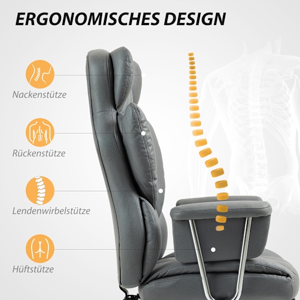 Kontorstol med lænefunktion, ergonomisk skrivebordsstol, højdejusterbar drejestol med fodstøtte, polstret, kan holde op til 120 kg, til kontor, arbejd