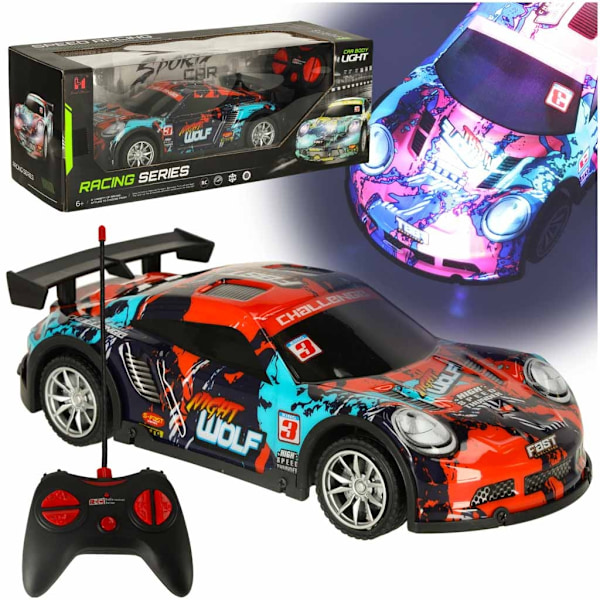 RC-urheiluauto sininen ja punainen