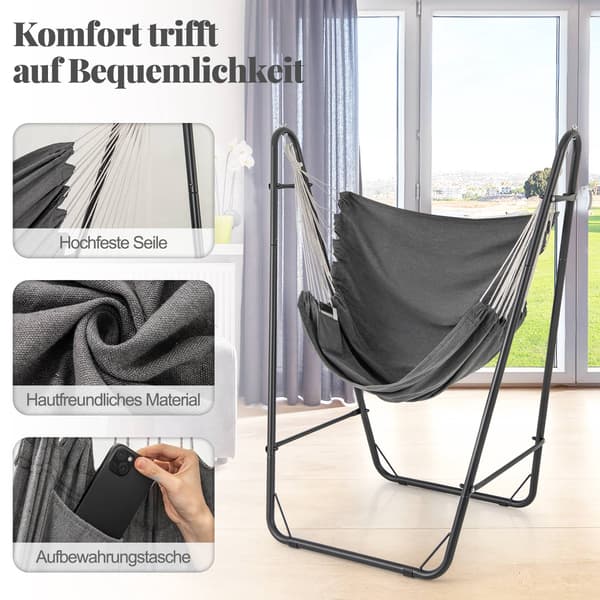 Hängstol med ram, grå, bomull-polyester, 120 kg lastkapacitet