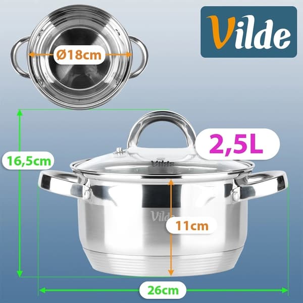 Rostfri kastrull med glaslock, 18 cm, 2,5 l