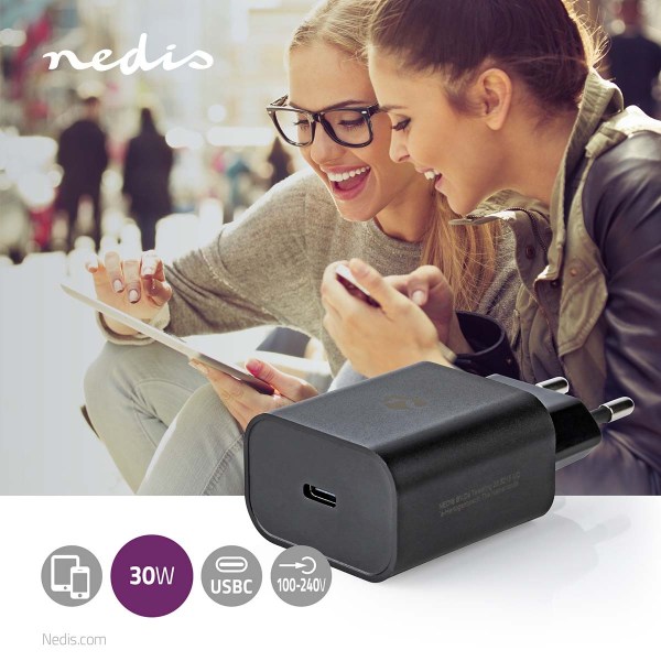 Vægoplader | 32 W | Hurtigopladningsfunktion | 1.5 / 2.0 / 2.5 / 3.0 A | Antal output: 1 | USB-C™ | Automatisk Valgt Spænding