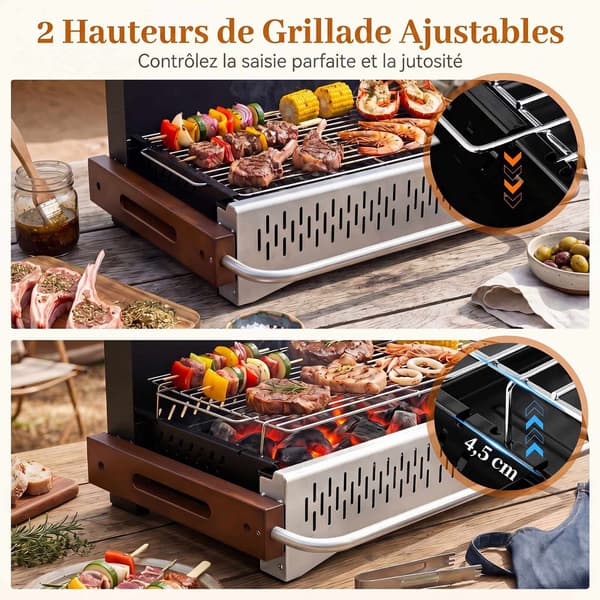 Sammenklappelig kulgrill, justerbar højde, 4-sidet ventilation