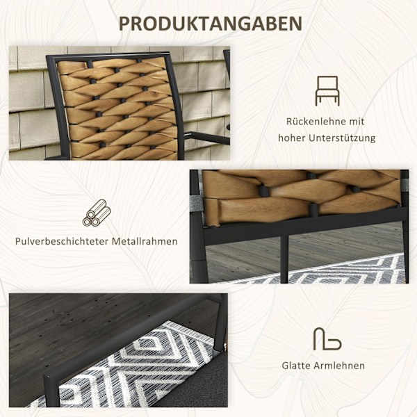 Sæt Med 2 Rattan Havestole Sæt Med Hynder, Stabelbare Havestole, Altanstole Til Terrasse, Stål, 57 X 58 X 87 Cm, Sort