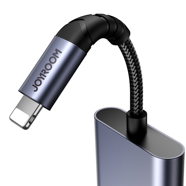 2-i-1 iPhone-adapter, laddare + Lightning-hörlurar / 3,5 mm minijack, svart