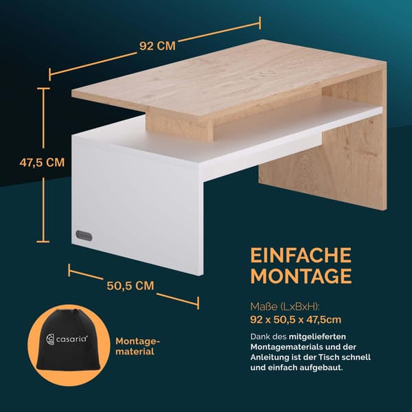 Soffbord med hyllplan, vit/ek, 92x51x48cm