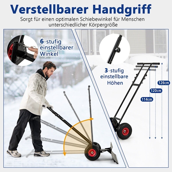 Snöskyffel på hjul 91,5 cm arbetsbredd, höjdjusterbar & justerbar vinkel svart