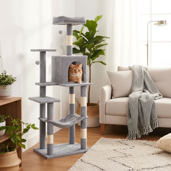 Kradsetræ til katte med hængekøje, 146 cm, grå