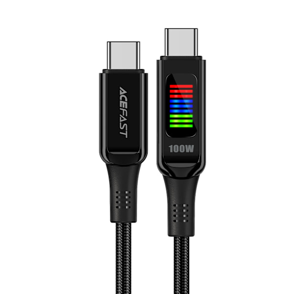 USB-C - USB-C kabel 100W med display 1,2m sort