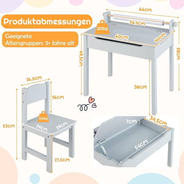 Aktivitetsbord og stole til børn med opbevaring