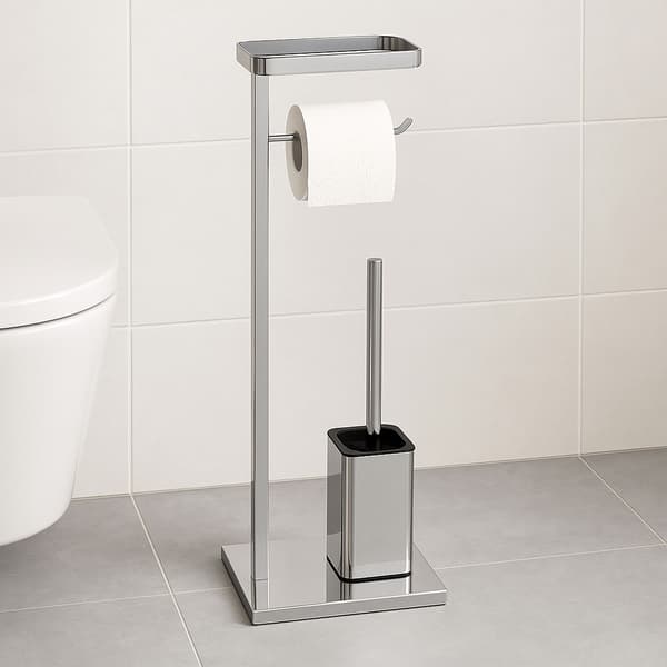 WC-paperitelinesarja harjalla ja hyllyllä