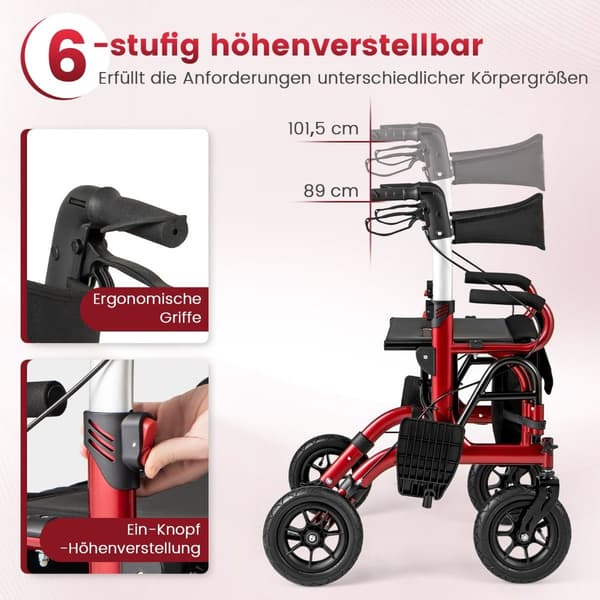 Sammenfoldelig letvægtsrollator med pneumatiske dæk og sæde