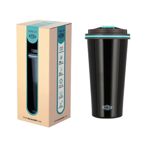 Sort termisk kop, 18 oz, isoleret rustfrit stål