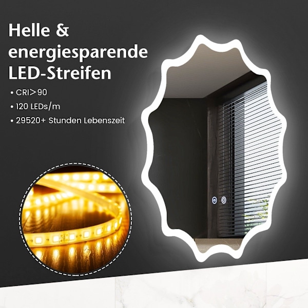 Badeværelsesspejl med anti-dug spejl varmebølge design LED spejl væg spejl 60 x 60 cm