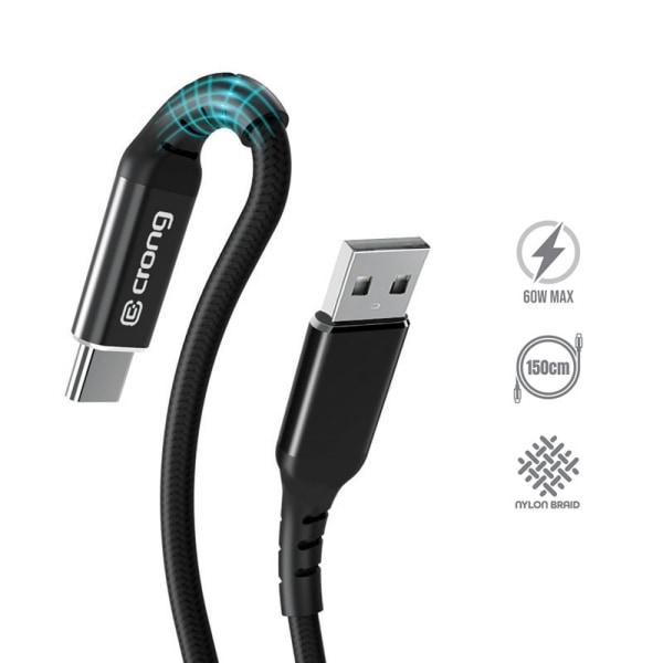 Crong Armor Link - USB-C till USB-A 60W flätad kabel Snabbladdni