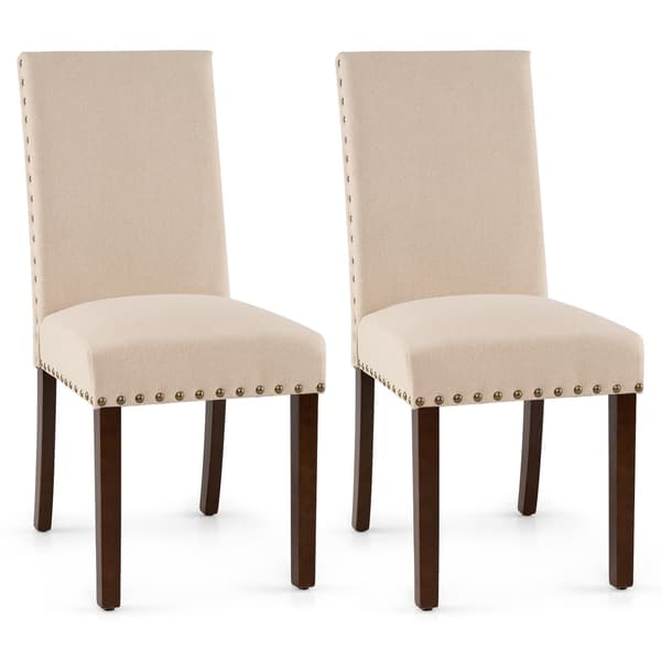 Matstolar, set om 2, beige klädda, träben