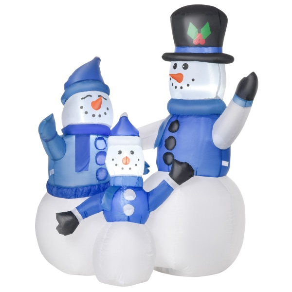 Snowman Family Självuppblåsbar Dekorations-Led Med Blåsare Blå L