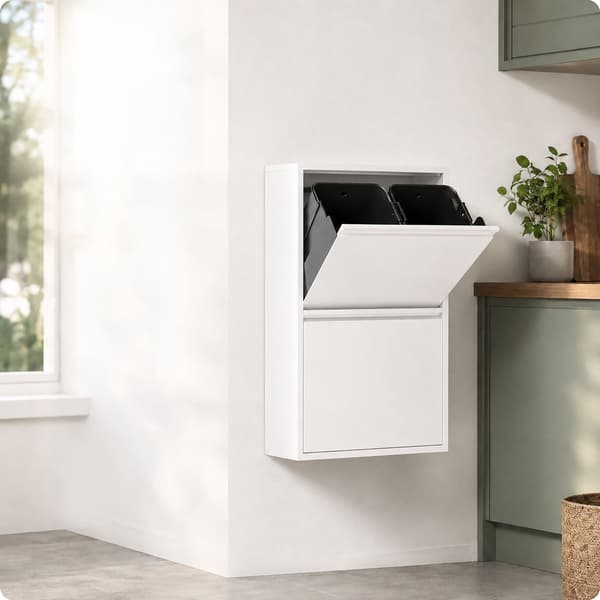 Papperskorg med 4 fack, 4x18L, vit, tippbart system