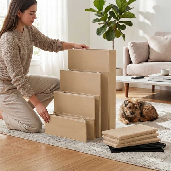Hopfällbara hundtrappor med förvaring, stor, beige