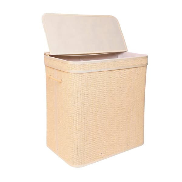 Bambu tvättkorg med lock, tvättbart foder