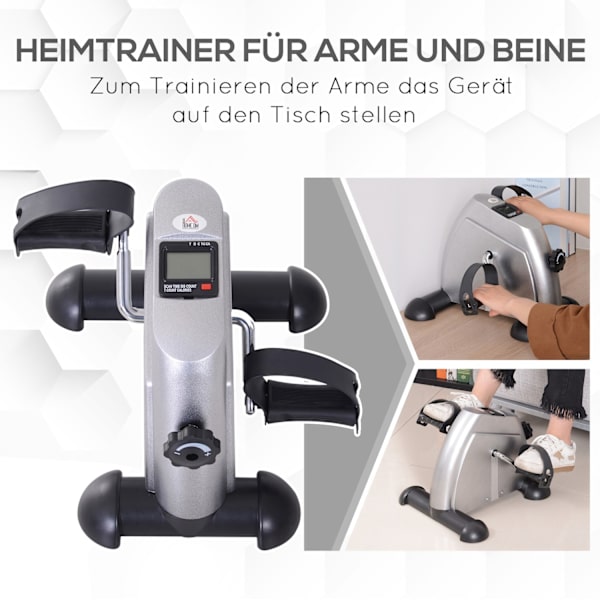 Motionscykel mini cykel pedal træner træningscykel cykel enhed med LCD display støbejern sølv 35 x 40 x 31 cm