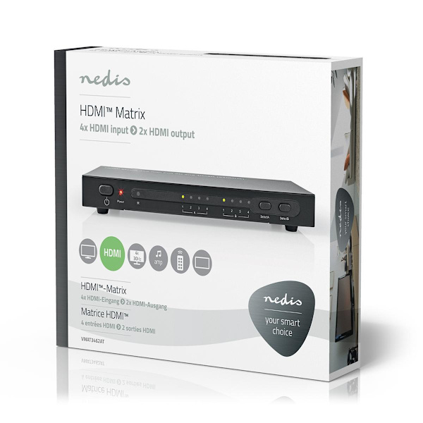 HDMI ™ Matrix Switch | 4 x 2-Port port(s) | 4x HDMI ™ -indgang | 2x HDMI™ Output | 4K@30Hz | 3.4 Gbps | Fjernstyret | Metal | Antracit