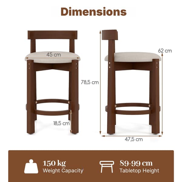 Barstole i diskhøjde, sæt med 2 med ryglæn, beige, sædehøjde 61 cm