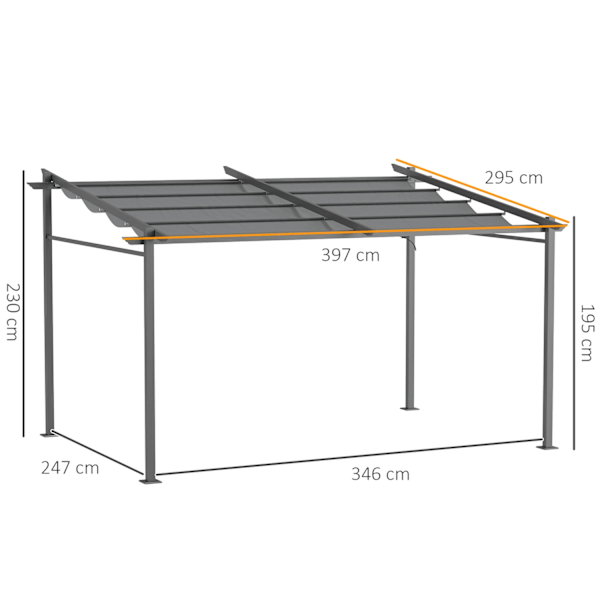 Patio Roof Pergola n. 4x3m Patio Roofing Puutarhapaviljonki alumiinia, seinäasennus, puutarhapaviljonki säädettävällä katolla, UV-suoja, aurinkosuoja
