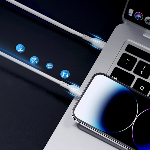 iPhone-kaapeli LED-merkkivalolla USB-C - Lightning 20W 2m valkoinen