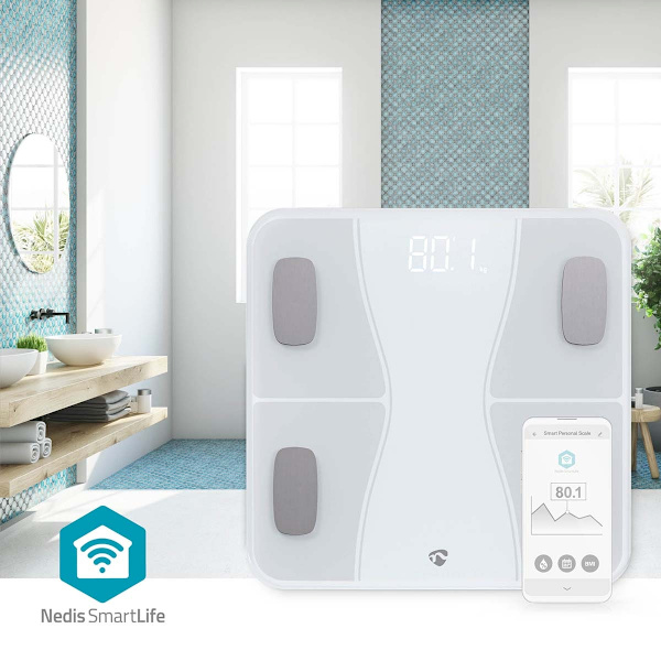 SmartLife Hälso Vågar | Bluetooth® | Ben / BMI / BMR / Fett / Muskler / Vatten / Vikt | 12 | Max last: 180 kg | Android™ / IOS | ABS / Glas | Vit