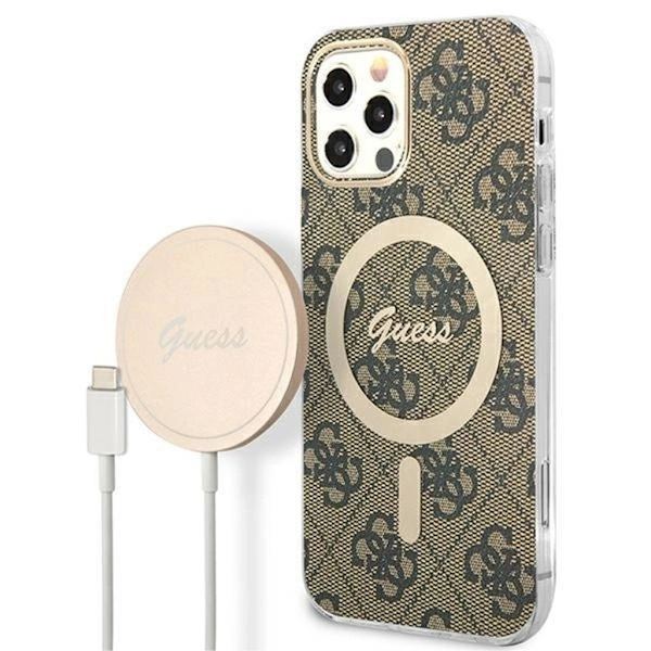 Guess Magsafe -kuori ja laturisarja iPhone iPhone 12/12 Prolle - ruskea