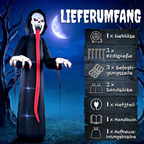 Uppblåsbart Halloween-skelett med LED-ljus, 310 cm