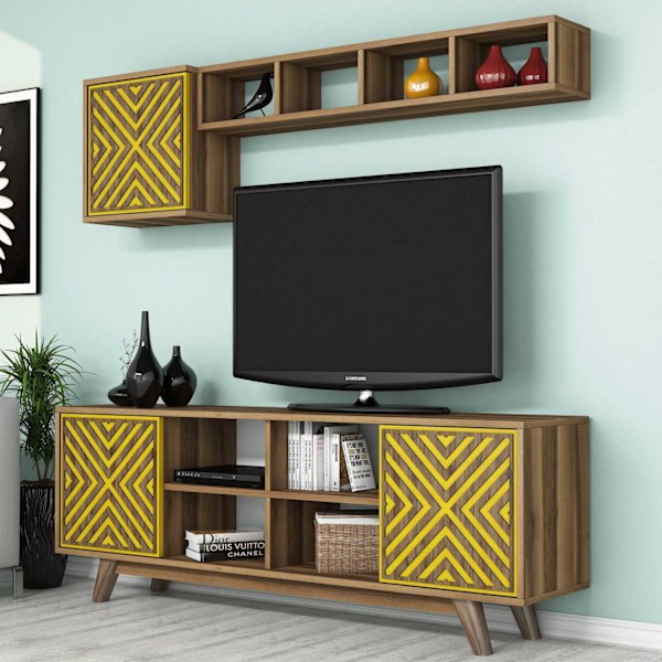 TV Unit Inci - Valnød, Gul