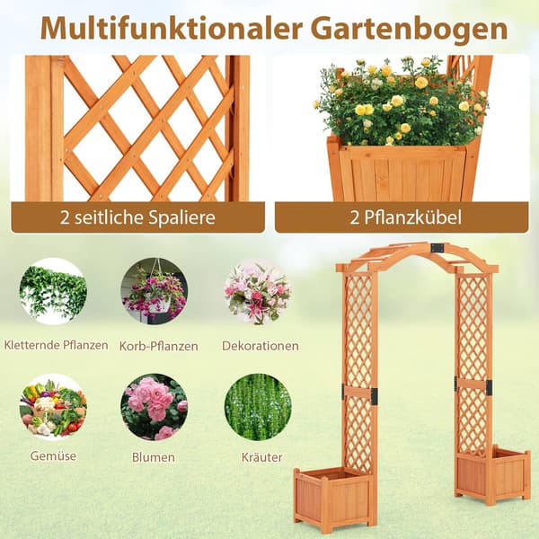 Trädgårdsbåge med planteringar, träspaljé för klätterväxter