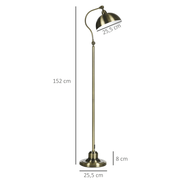 Golvlampa Retro Båglampa Med Justerbar Lampskärm, E27, Mässingslook, För Vardagsrummet