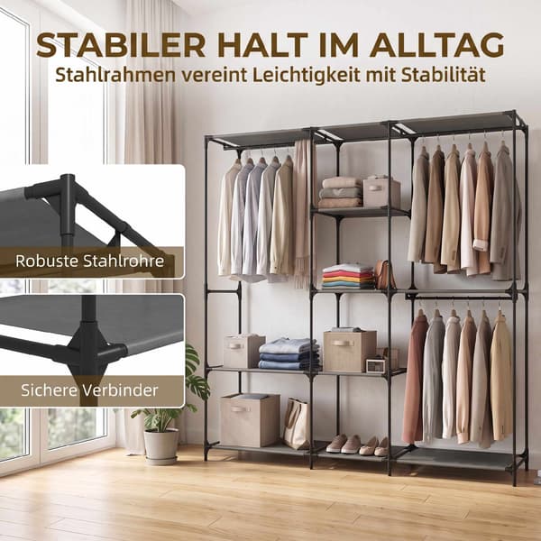 Bærbart tekstilgarderobe, sort, 182 x 43 x 182 cm