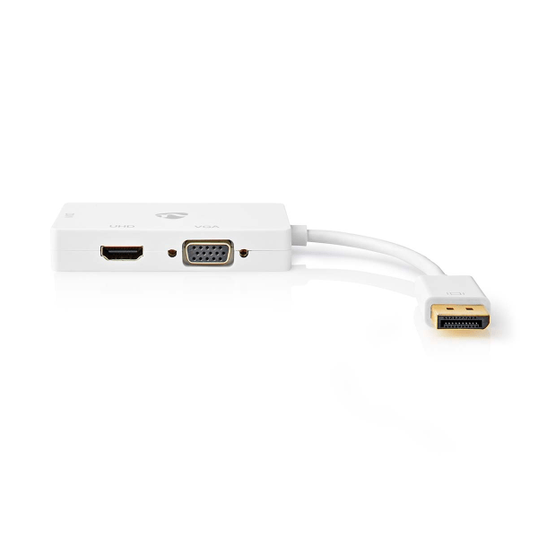 DisplayPort-sovitin | DisplayPort uros | DVI-D 24+1-Pin Naaras / HDMI naaras / VGA Naaras | 4K@60Hz | Kullattu | Vaihdettava | 0.20 m | Pyöreä | ABS |