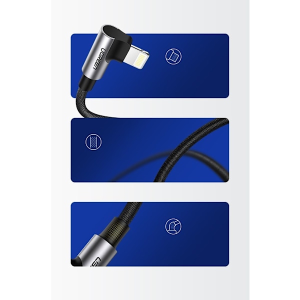 Vinklet kabel til iPhone USB - Lightning MFI 2.4A 1m sort