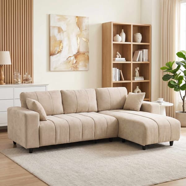 L-formad beige soffa med vändbar schäslong, 4-sits