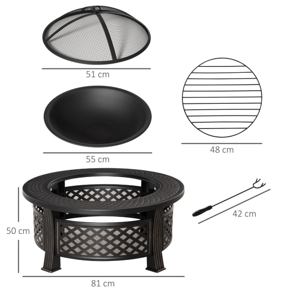 Fire Bowl Poker Spark Guard Fire Basket Fire Pöytä Pyöreä Fire Pit Garden Camping Bbq Teräs Musta 81X81X50Cm