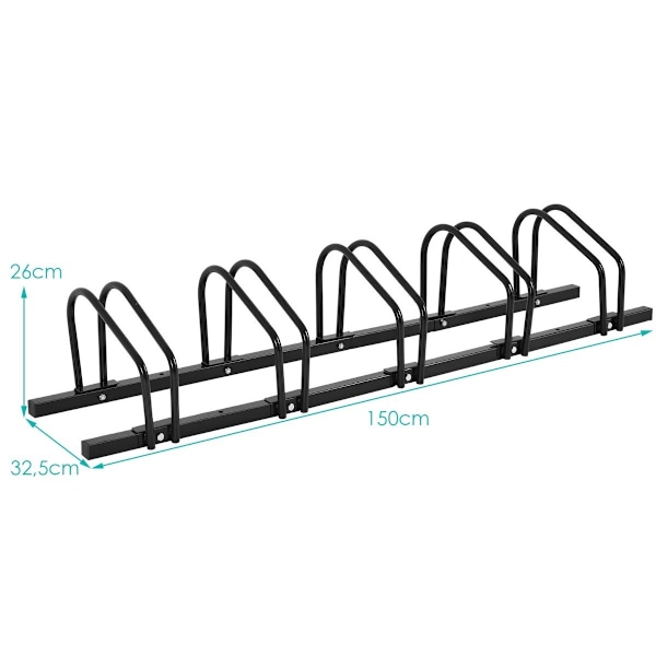 Cykelstativ, gulvstativ, stativ med 5 cykelparkeringspladser, sort