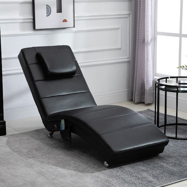 Loungestol Afslapningsstol Med Massagefunktion, Højt Ryglæn Og Pude Imiteret Læder Metalskum Sort 58 X 163 X 87 Cm